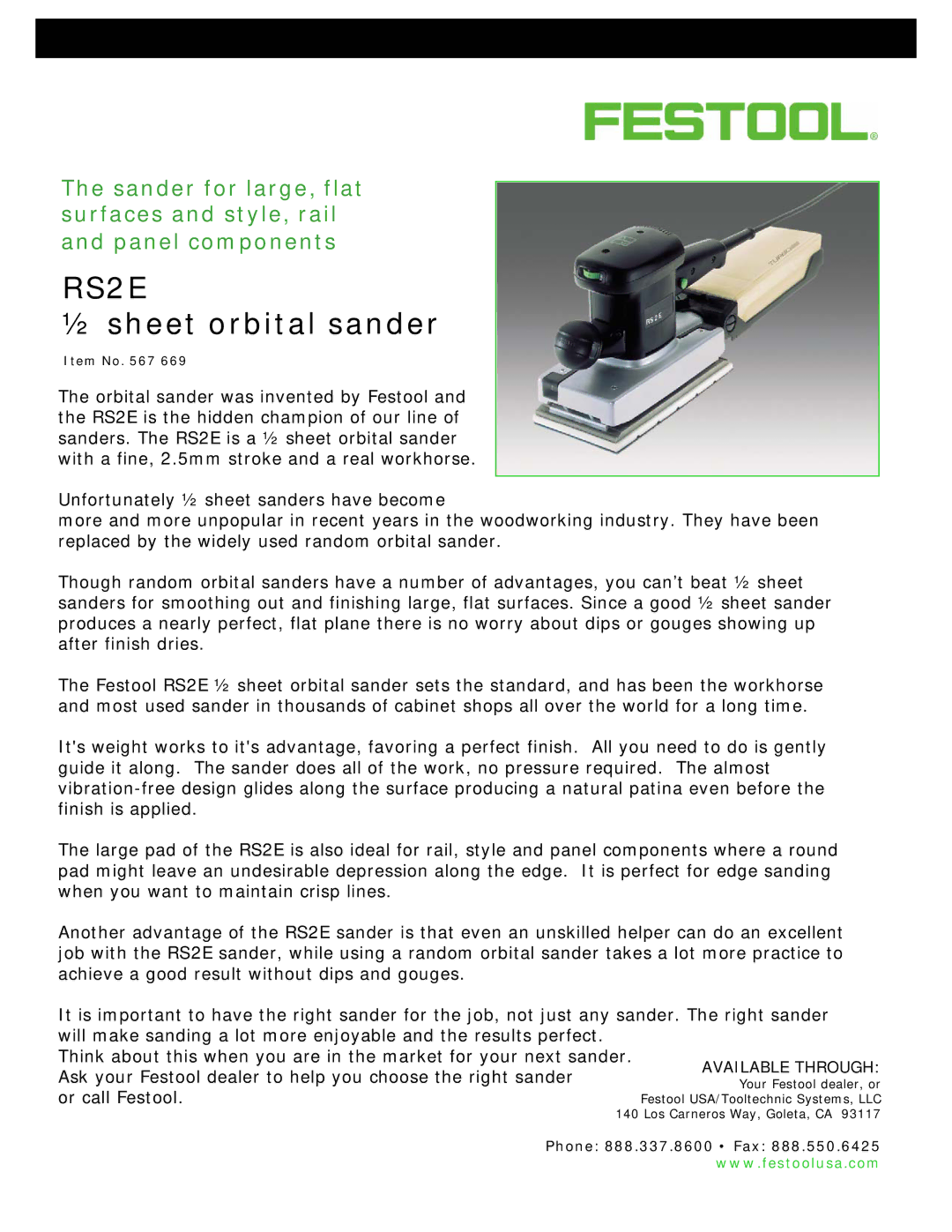 Festool RS2E manual ½ sheet orbital sander 