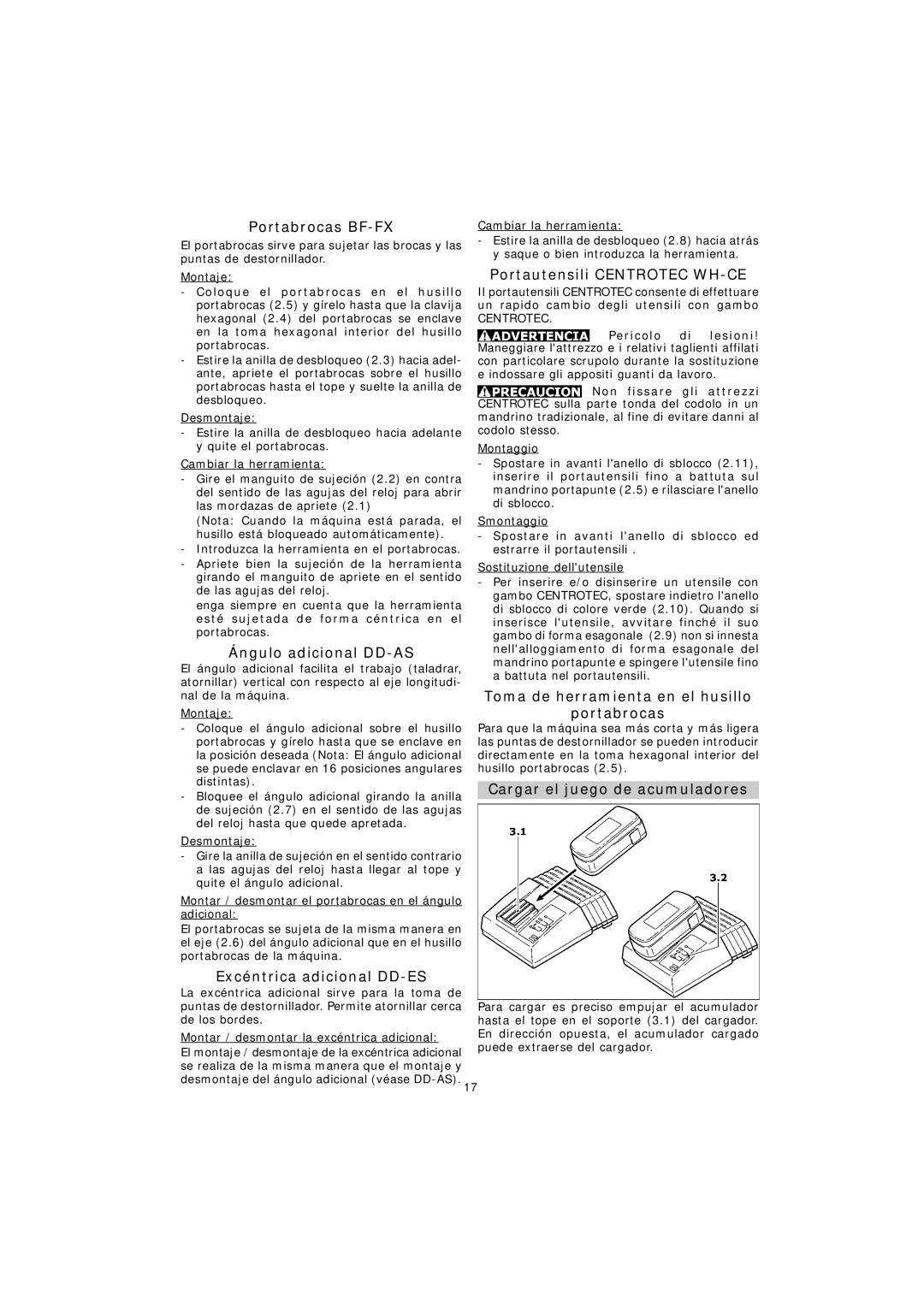 Festool TDK 12, TDK 15.6 instruction manual Portabrocas BF-FX, Ángulo adicional DD-AS, Excéntrica adicional DD-ES 