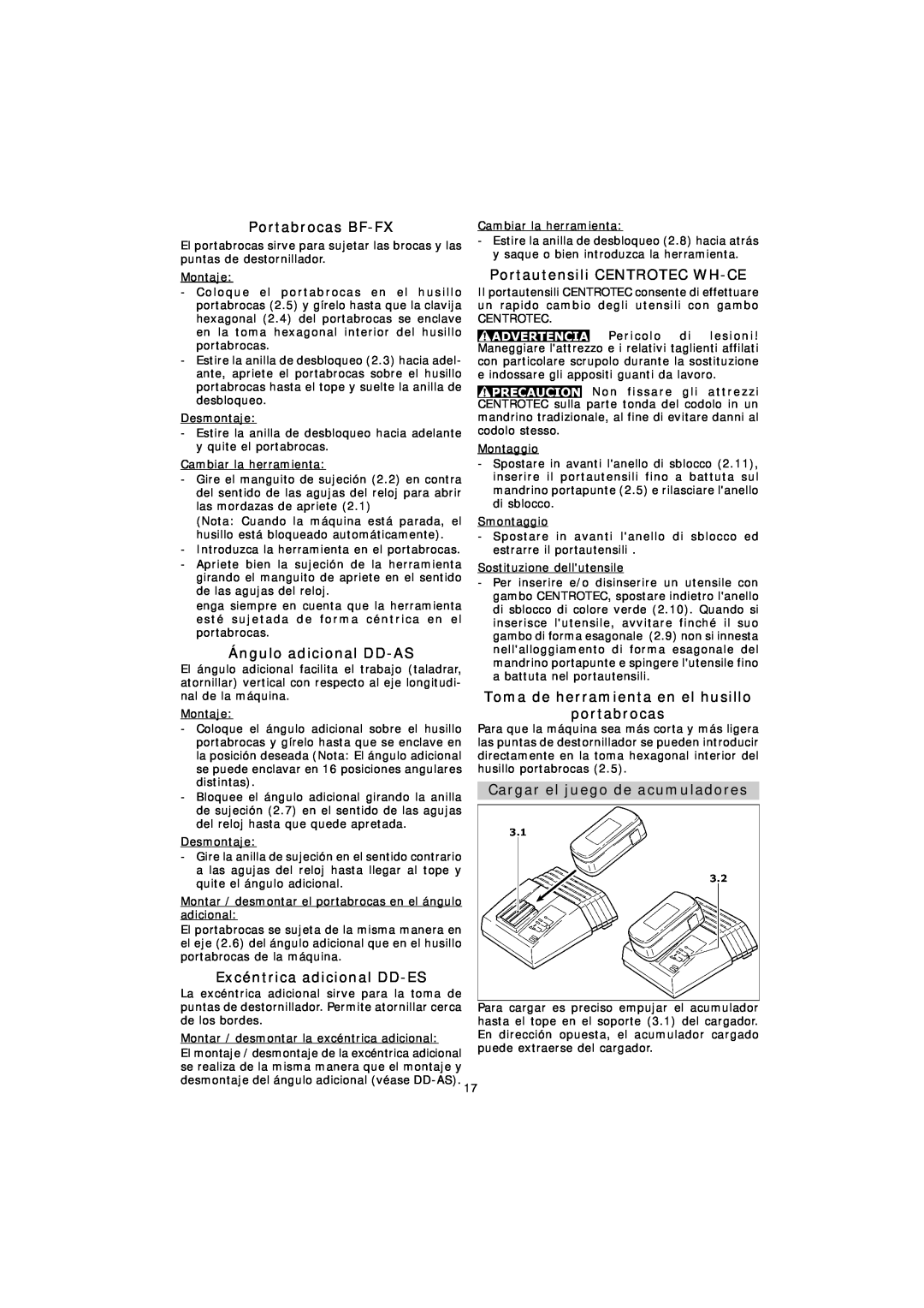 Festool TDK 12, TDK 15.6 instruction manual Portabrocas BF-FX, Ángulo adicional DD-AS, Excéntrica adicional DD-ES 