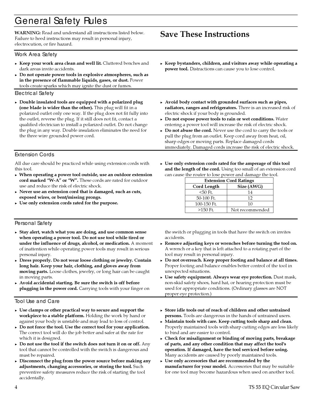 Festool TS 55 EQ instruction manual General Safety Rules 