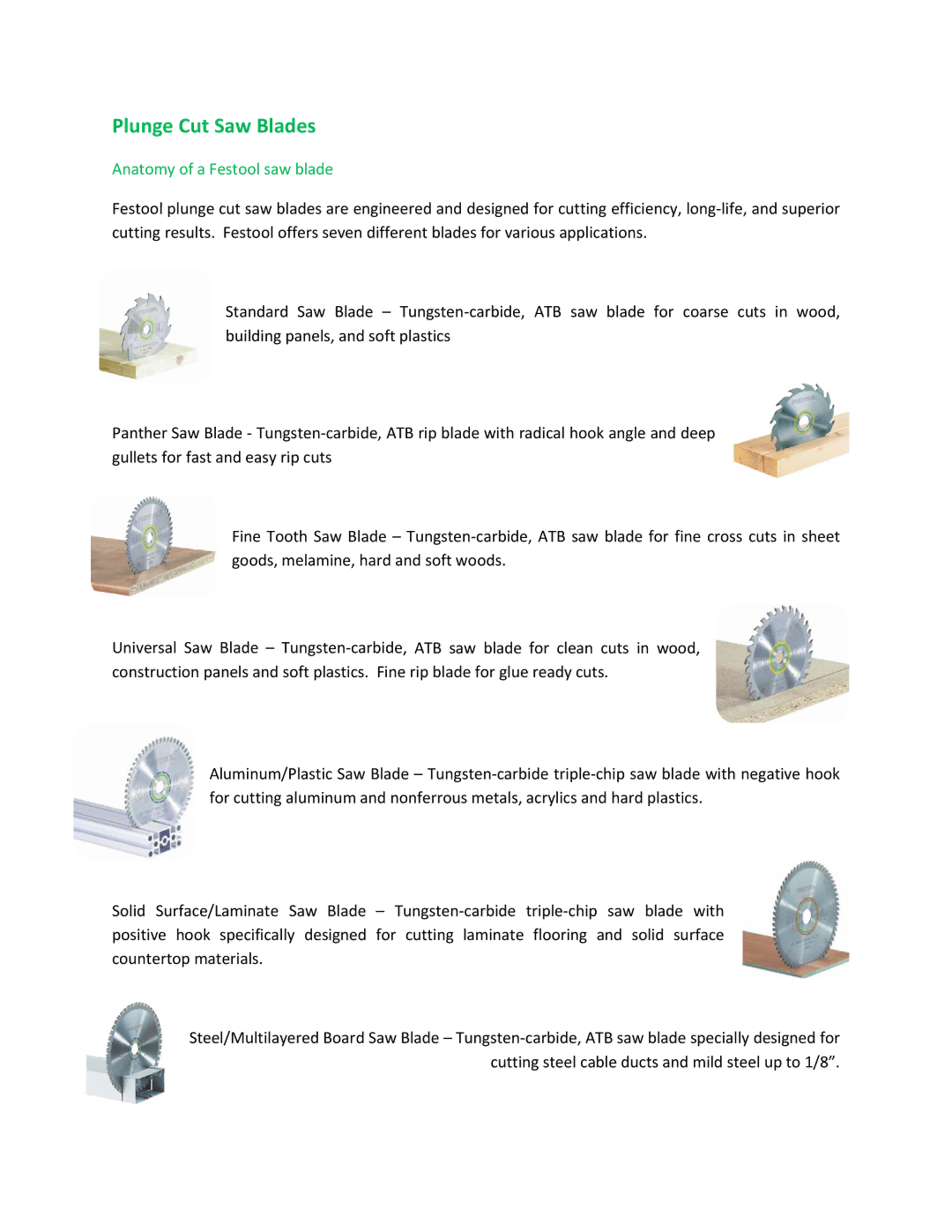 Festool TS 75 EQ manual Plunge Cut Saw Blades, Anatomy of a Festool saw blade 