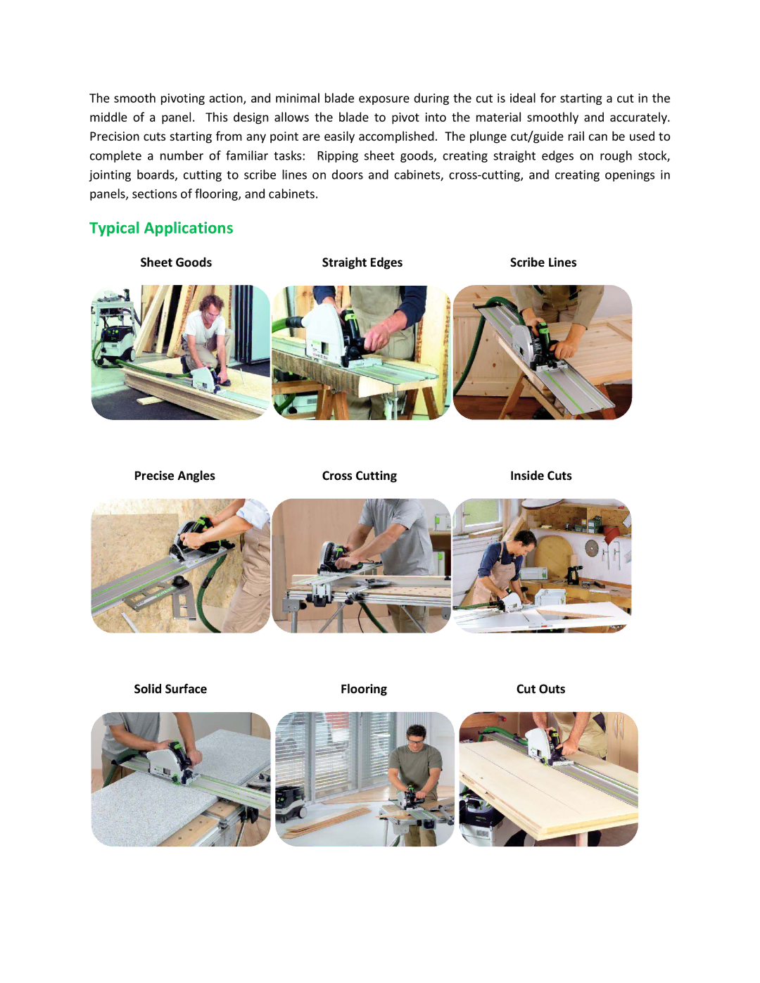 Festool TS 75 EQ manual Typical Applications 