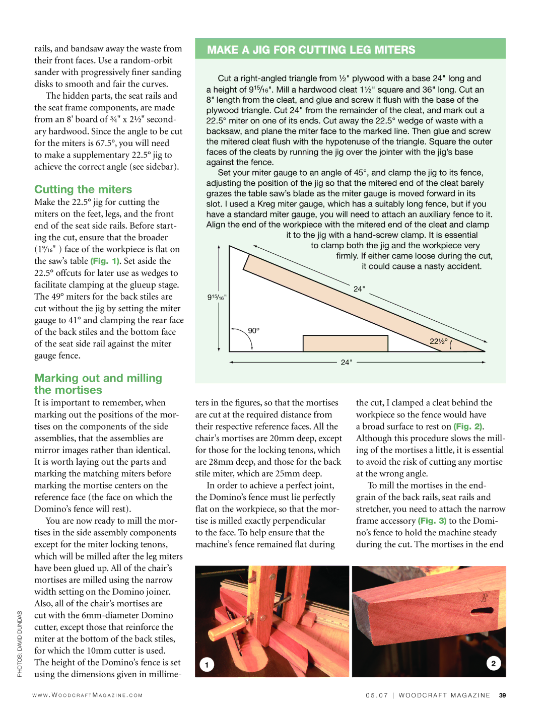 Festool Zigzag Chair manual Cutting the miters, Marking out and milling the mortises, Make a jig for cutting leg miters 