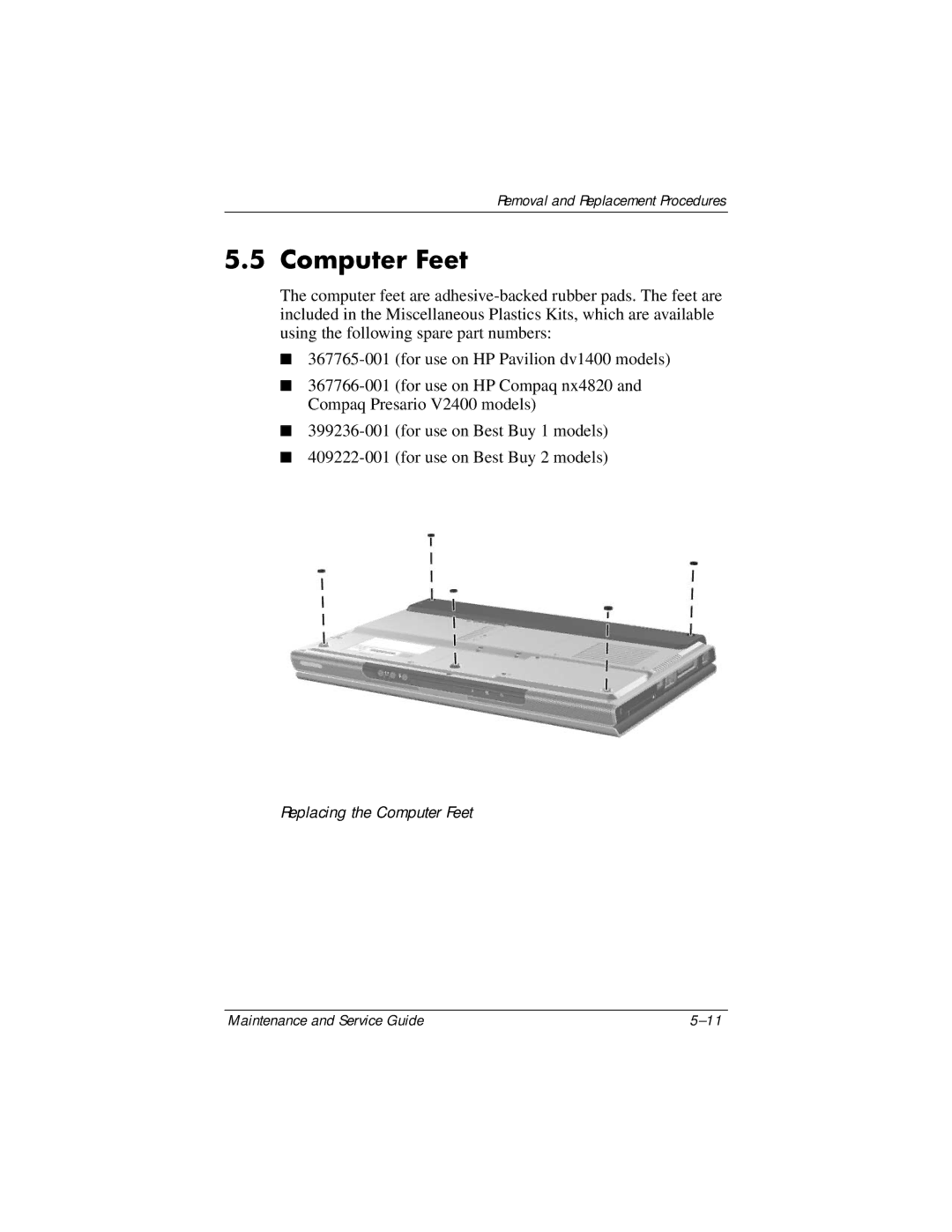 FHP DV1400 manual Computer Feet 