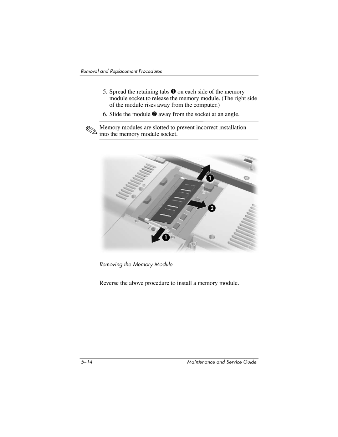 FHP DV1400 manual Reverse the above procedure to install a memory module 