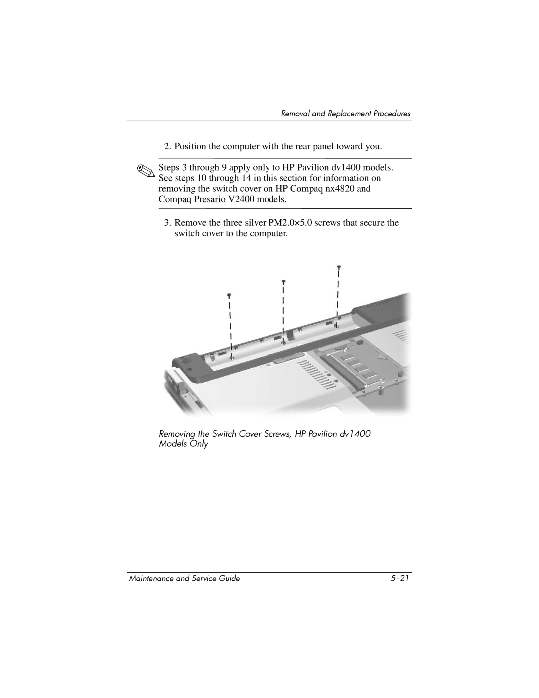 FHP DV1400 manual Removal and Replacement Procedures 