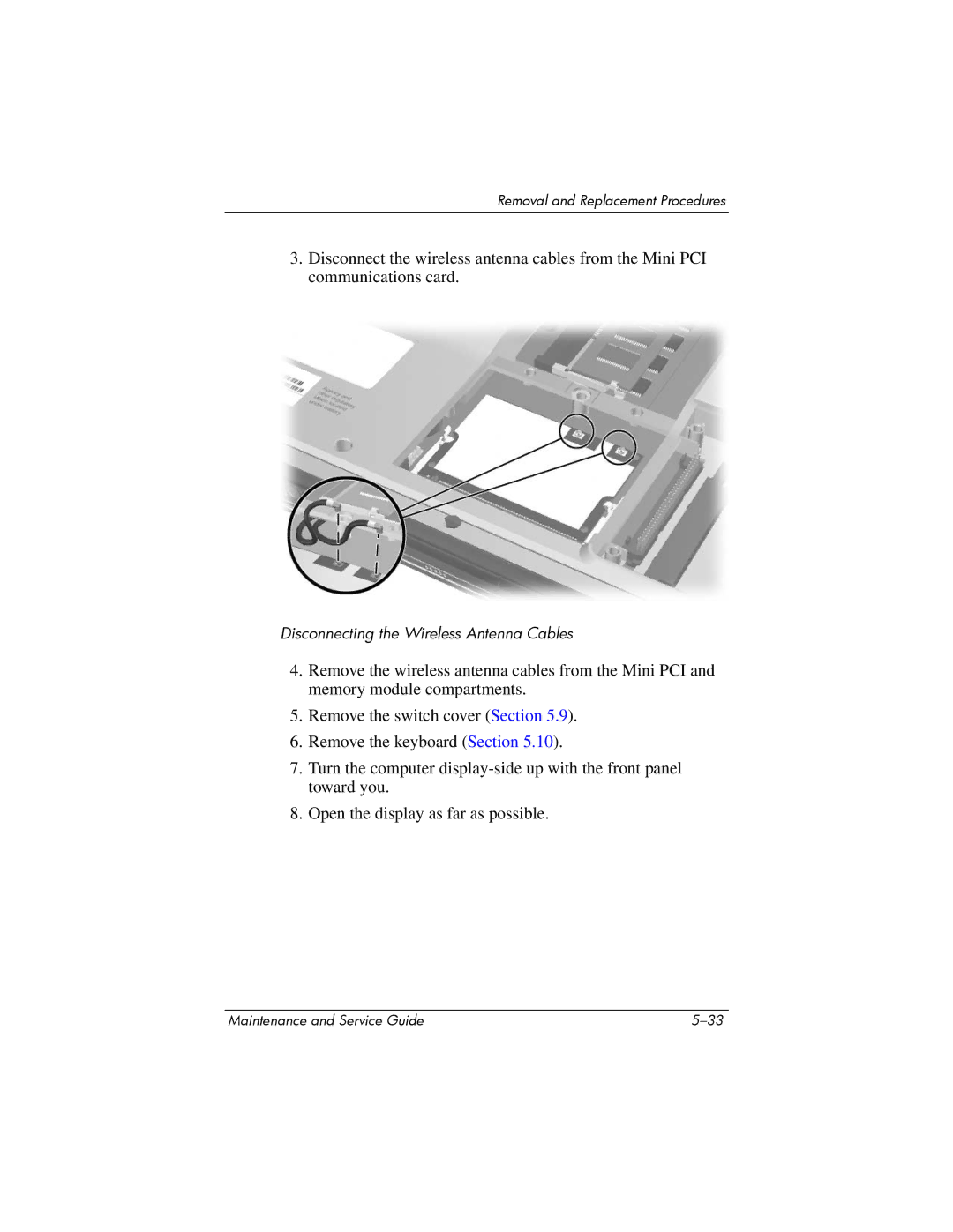 FHP DV1400 manual Disconnecting the Wireless Antenna Cables 