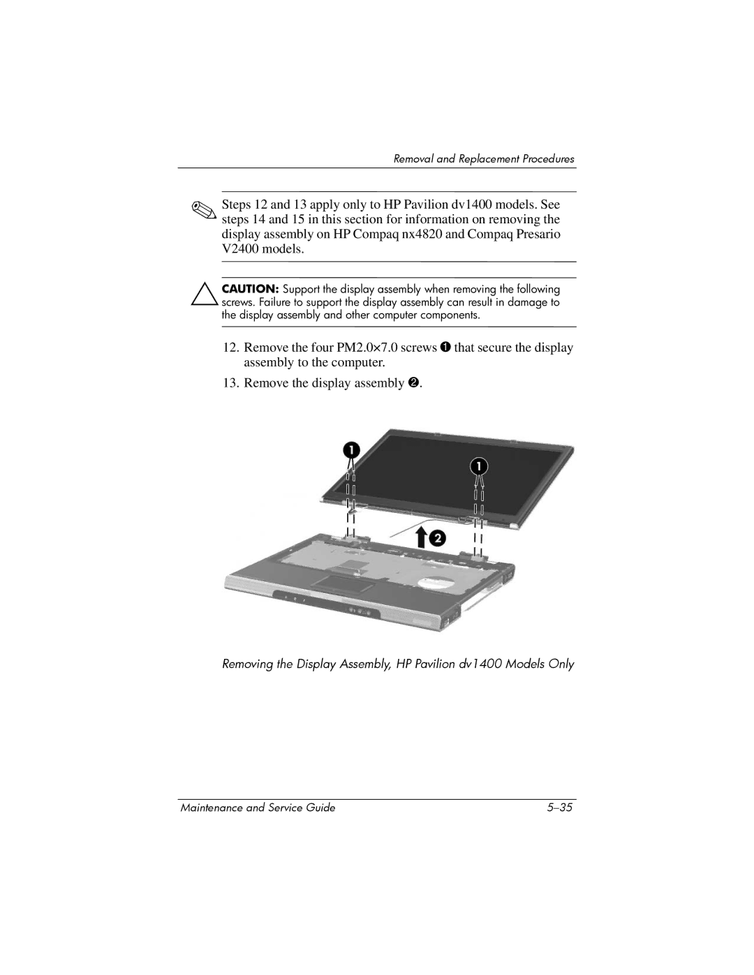 FHP DV1400 manual Removal and Replacement Procedures 