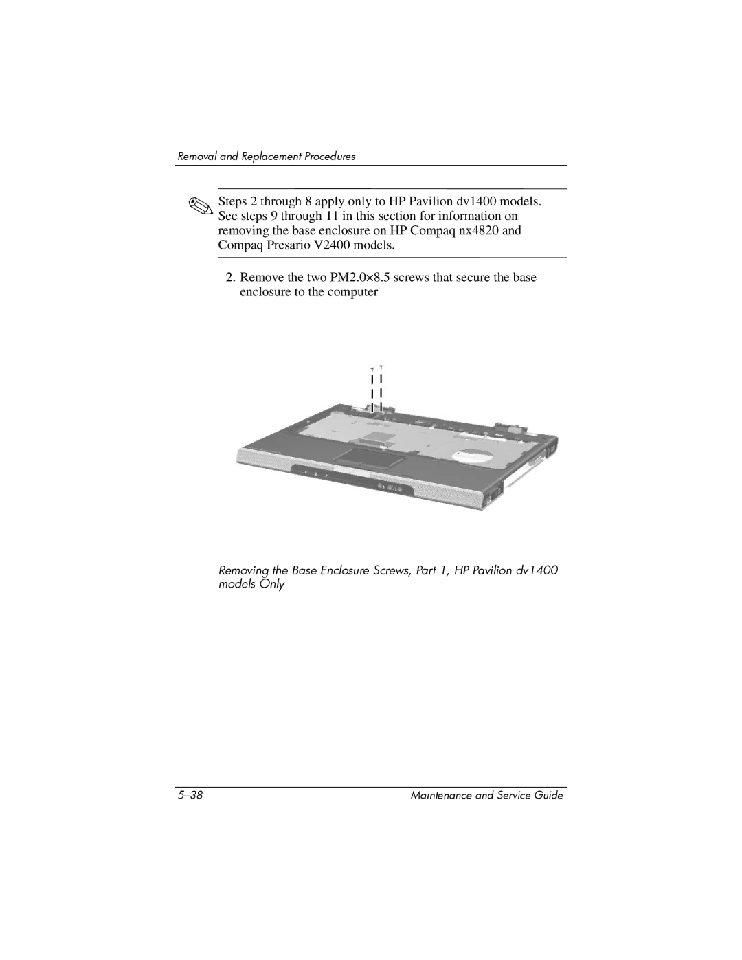 FHP DV1400 manual Removal and Replacement Procedures 