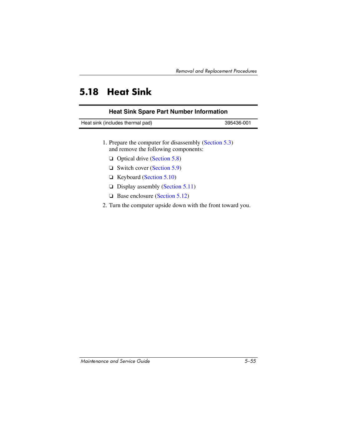 FHP DV1400 manual Heat Sink Spare Part Number Information 