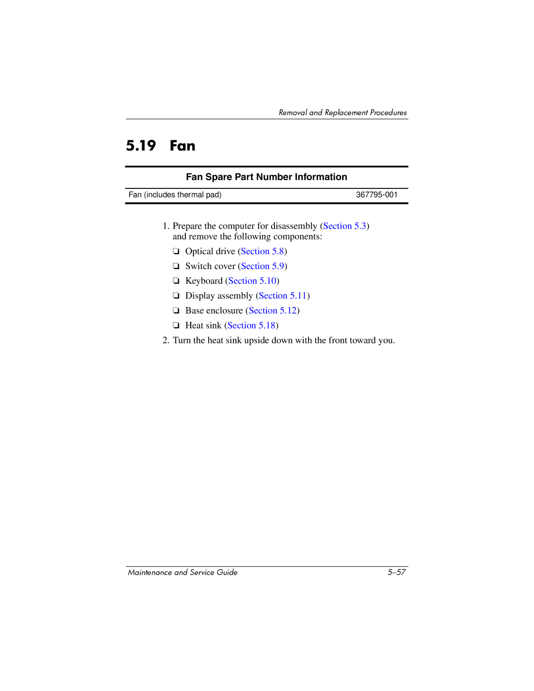 FHP DV1400 manual 19 Fan, Fan Spare Part Number Information 