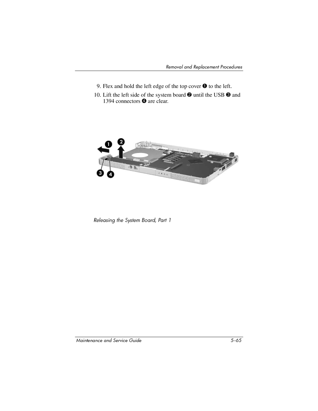 FHP DV1400 manual Releasing the System Board, Part 