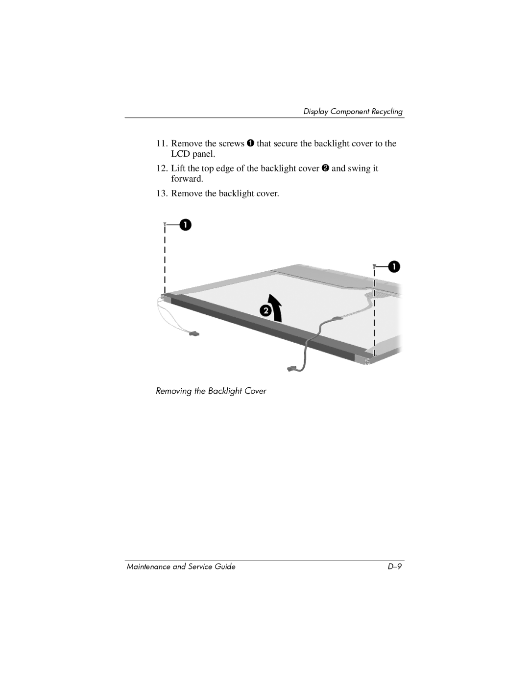 FHP DV1400 manual Removing the Backlight Cover 