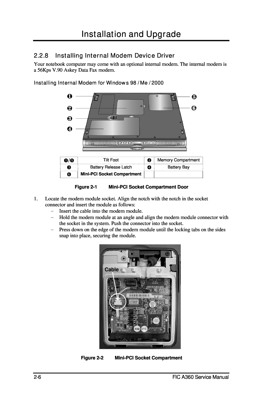 FIC A360 Installing Internal Modem Device Driver, Installation and Upgrade, Installing Internal Modem for Windows 98 / Me 