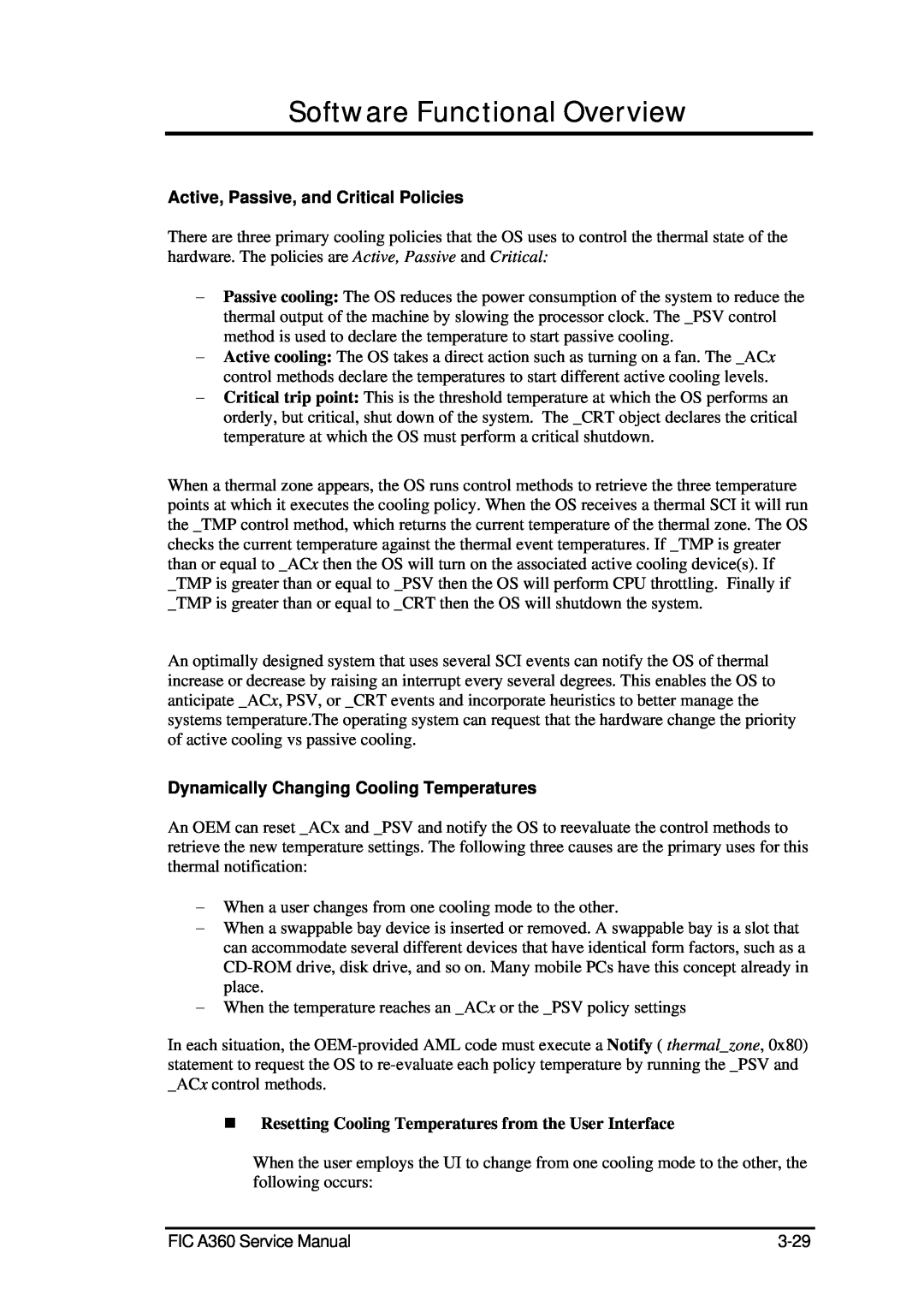 FIC A360 Software Functional Overview, Active, Passive, and Critical Policies, Dynamically Changing Cooling Temperatures 