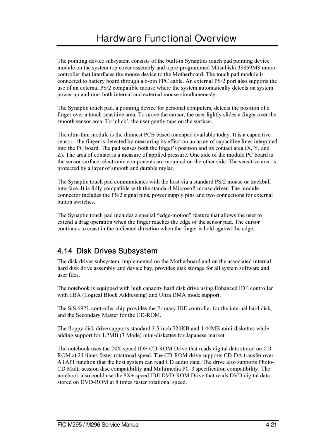 FIC M295, M296 service manual Disk Drives Subsystem 