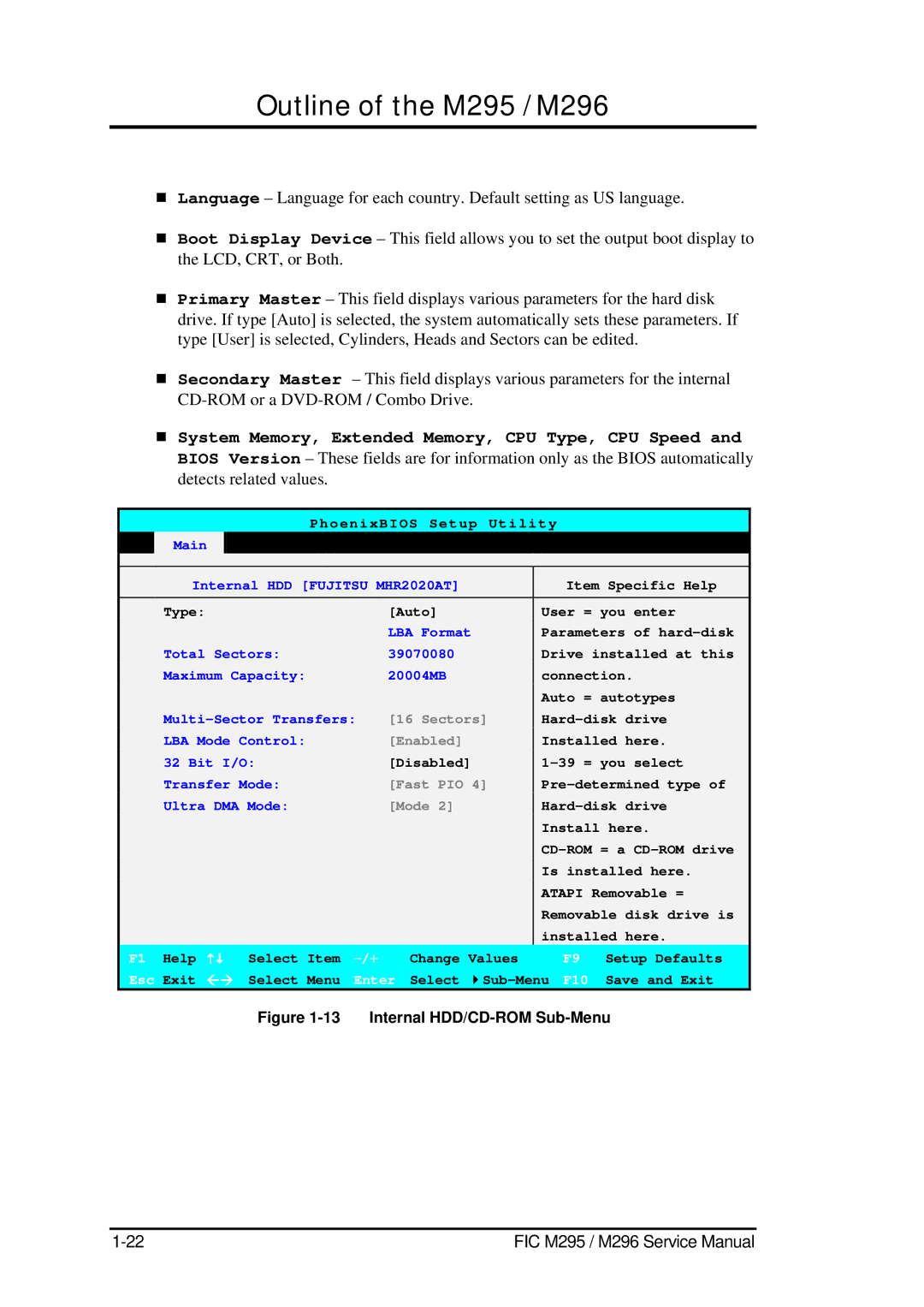 FIC M295, M296 service manual Internal HDD/CD-ROM Sub-Menu 