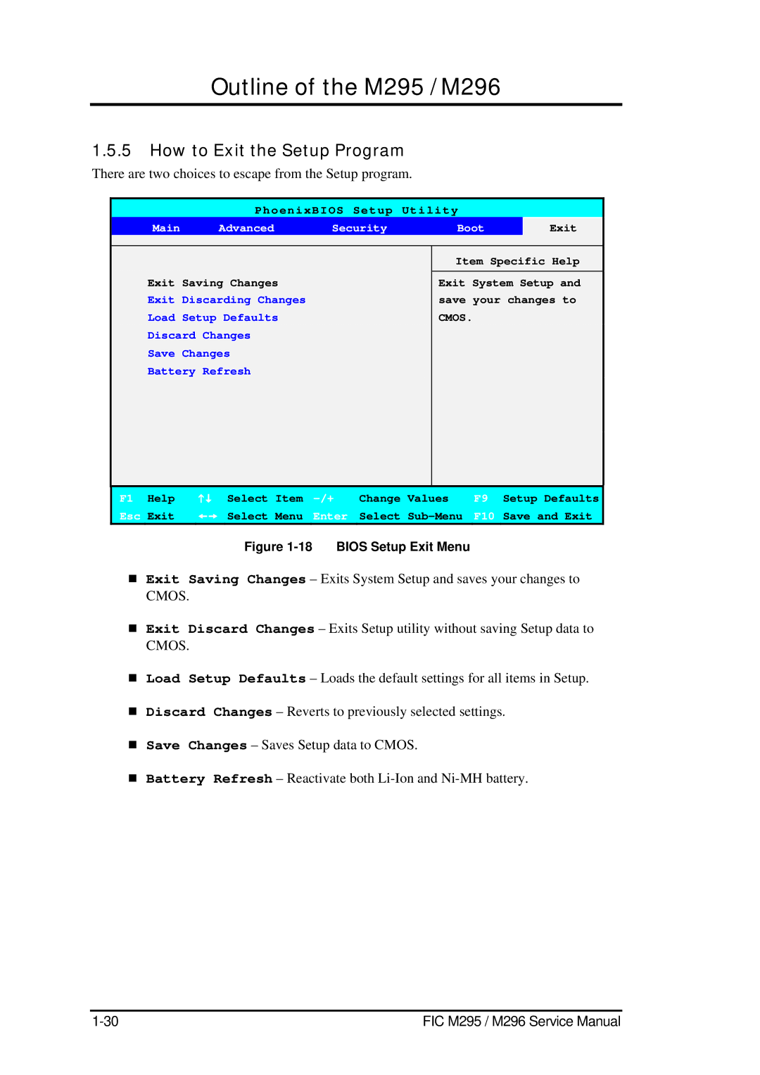 FIC M295, M296 service manual How to Exit the Setup Program, Bios Setup Exit Menu 