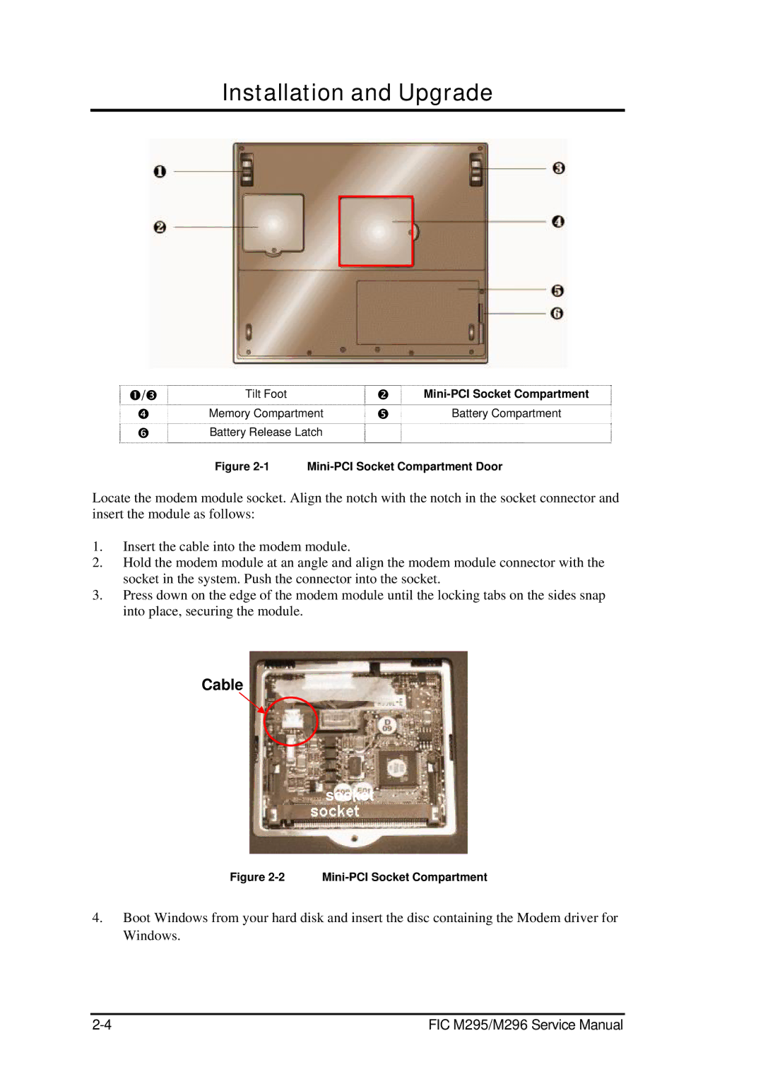 FIC M295, M296 service manual Mini-PCI Socket Compartment Door 