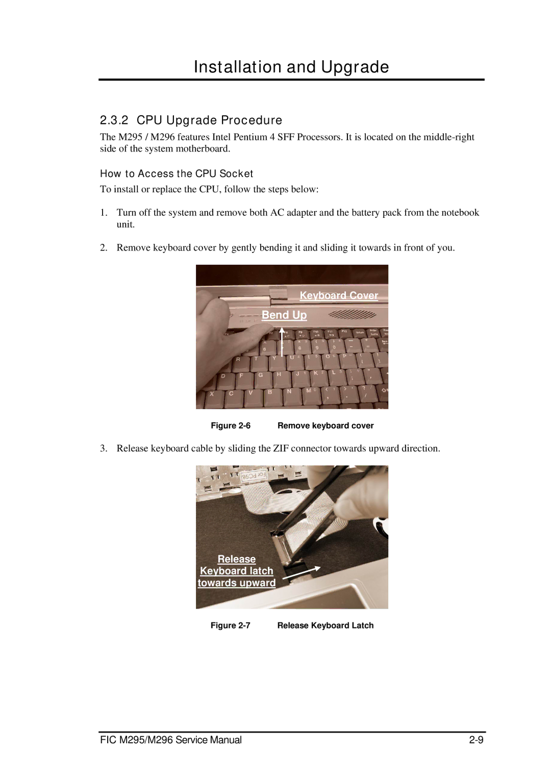 FIC M296, M295 service manual CPU Upgrade Procedure, How to Access the CPU Socket 