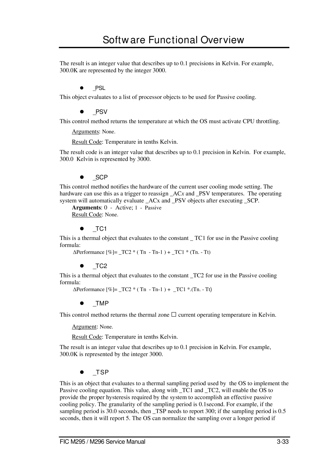 FIC M296, M295 service manual Psv, Scp, TC1, TC2, Tmp, Tsp 