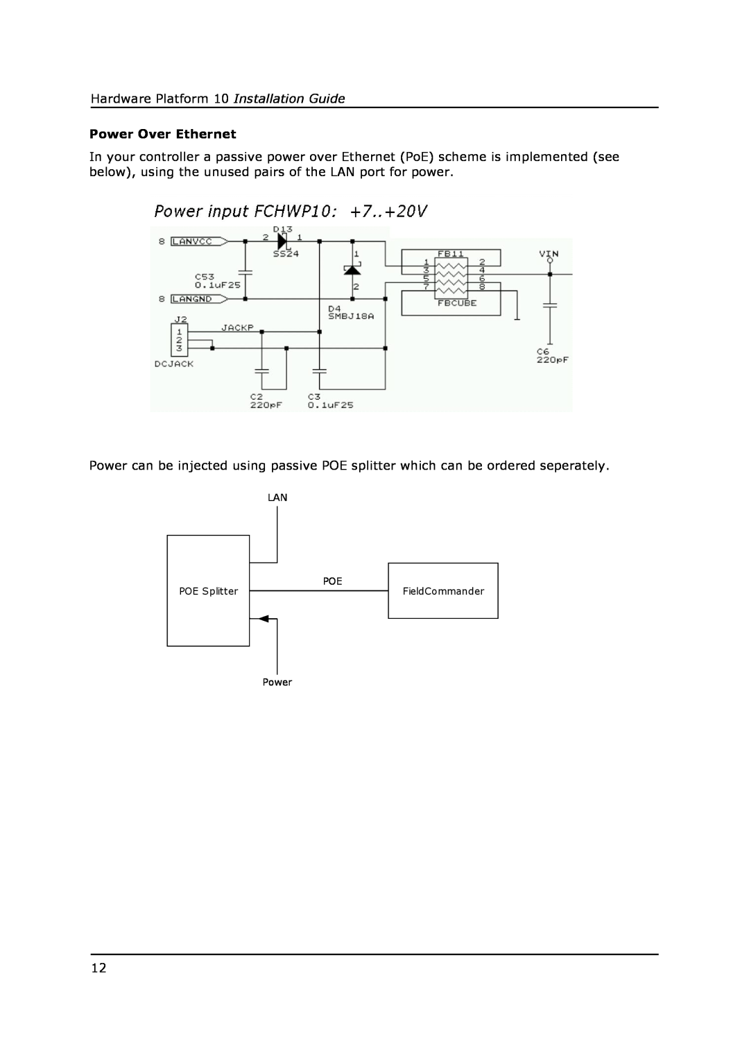 Field Controls manual Hardware Platform 10 Installation Guide Power Over Ethernet 