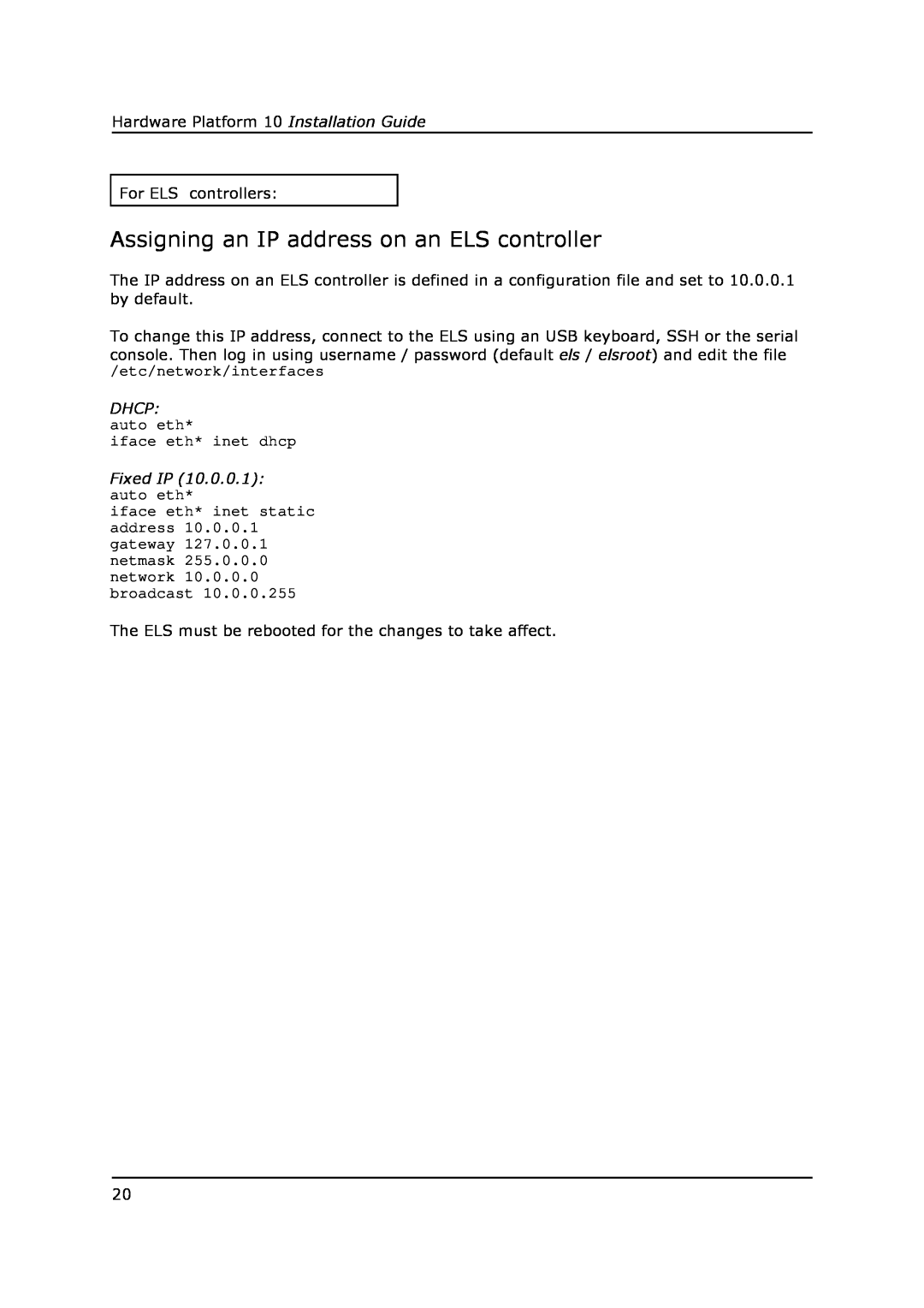 Field Controls 10 manual Assigning an IP address on an ELS controller 
