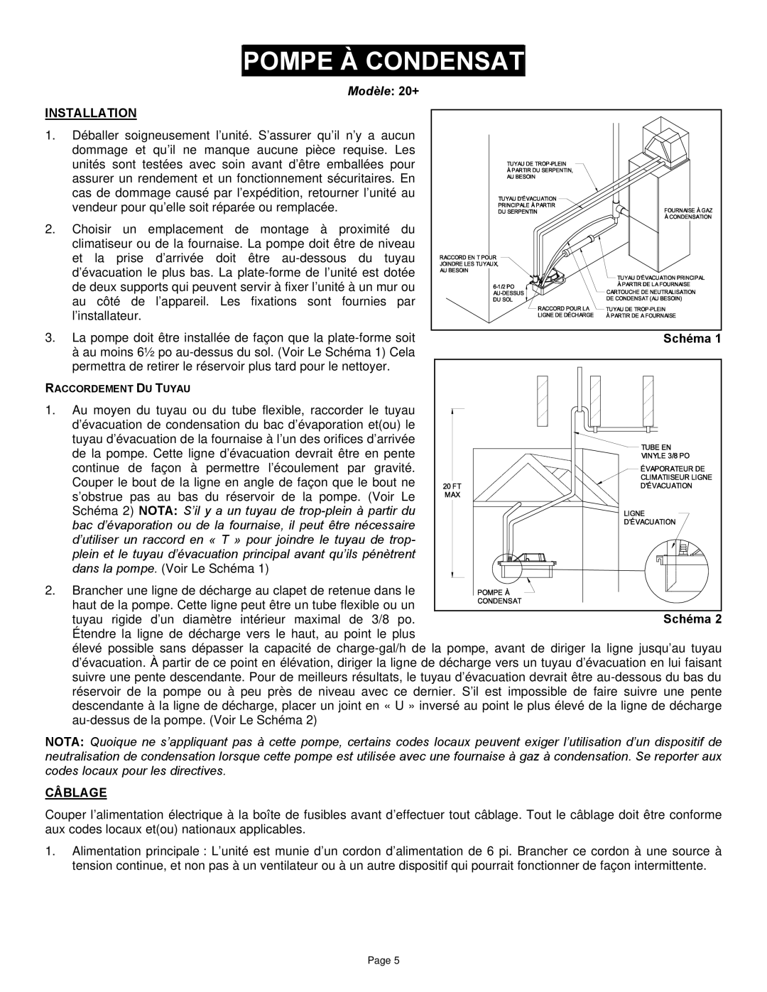 Field Controls 20+UL instruction sheet Modèle 20+, Câblage 