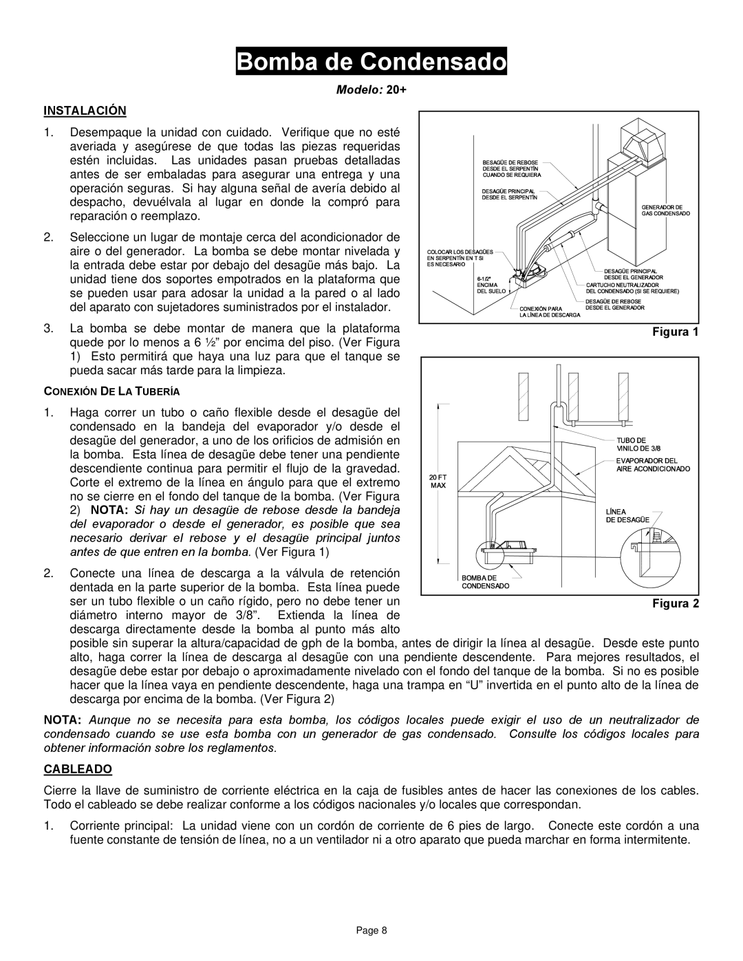 Field Controls 20+UL instruction sheet Modelo 20+, Instalación, Cableado 