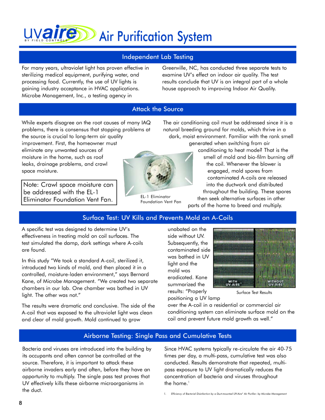 Field Controls 24v manual Independent Lab Testing, Attack the Source, Surface Test UV Kills and Prevents Mold on A-Coils 