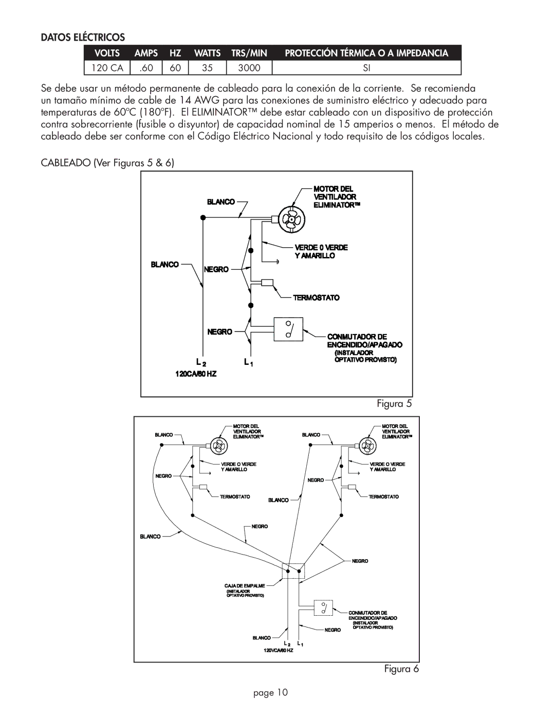 Field Controls 46267300, EL-1R installation instructions Datos Eléctricos 