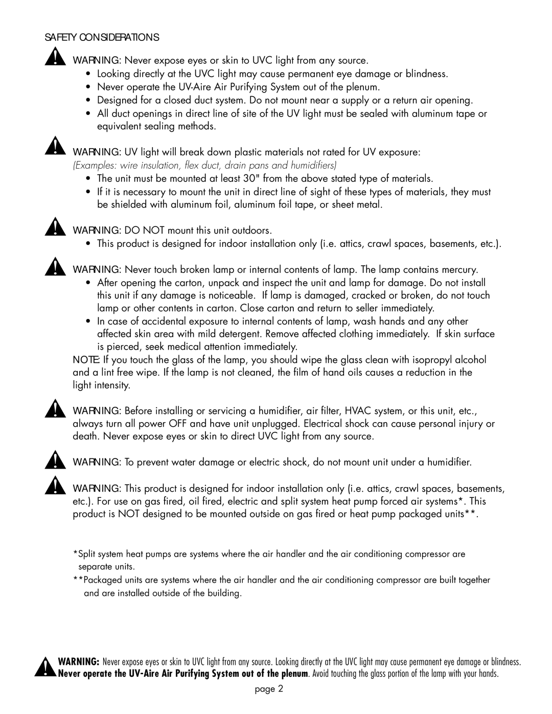 Field Controls 46511500, UV-16/120 installation instructions Safety Considerations 