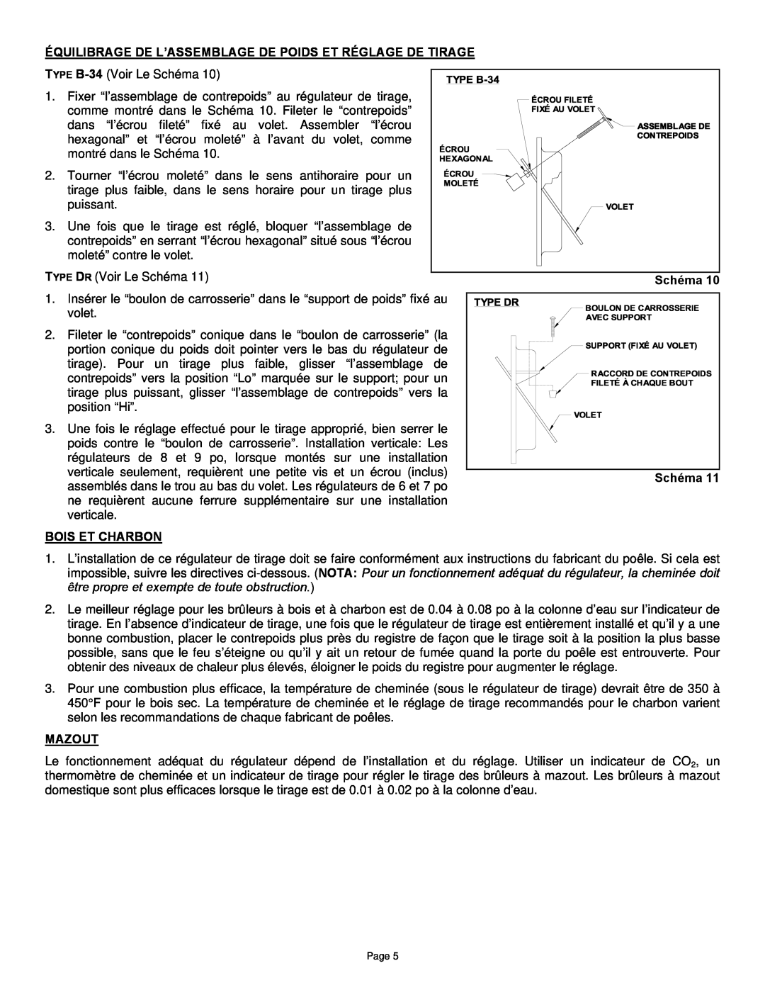 Field Controls B-34TJ manual Bois Et Charbon, Mazout, Schéma 