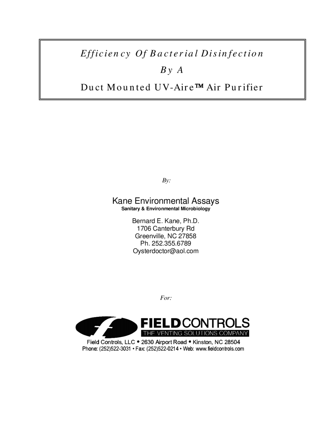 Field Controls CC 2000 manual Efficiency Of Bacterial Disinfection By a 