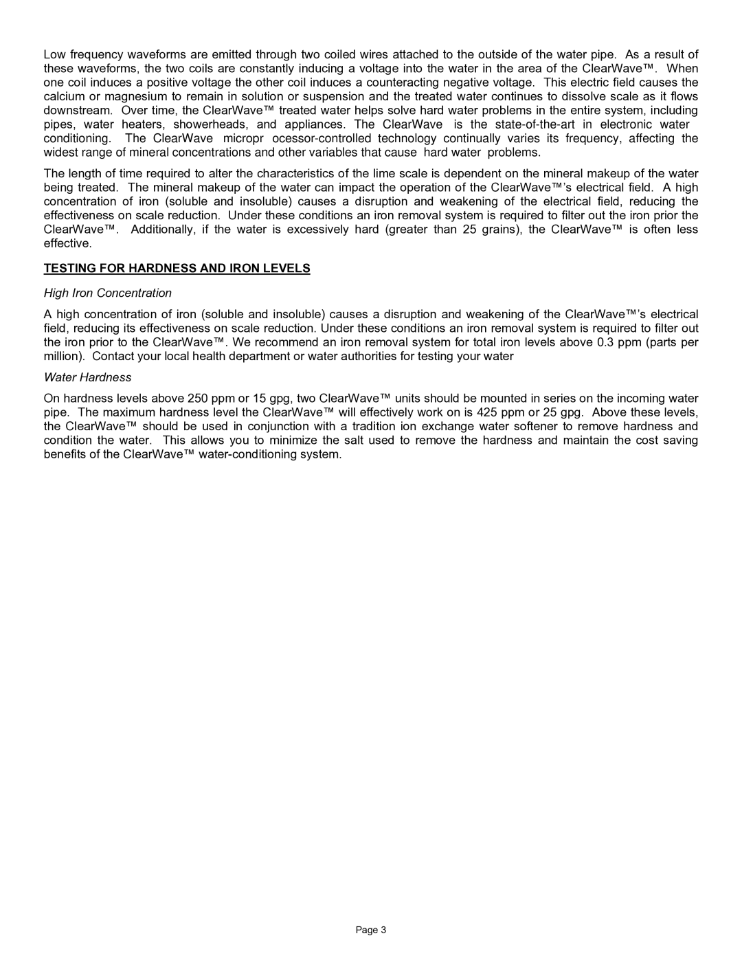 Field Controls CW-HD-1 specifications Testing for Hardness and Iron Levels, High Iron Concentration, Water Hardness 
