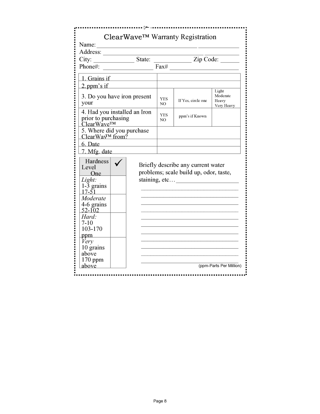 Field Controls CW-HD-1 specifications ClearWave Warranty Registration 