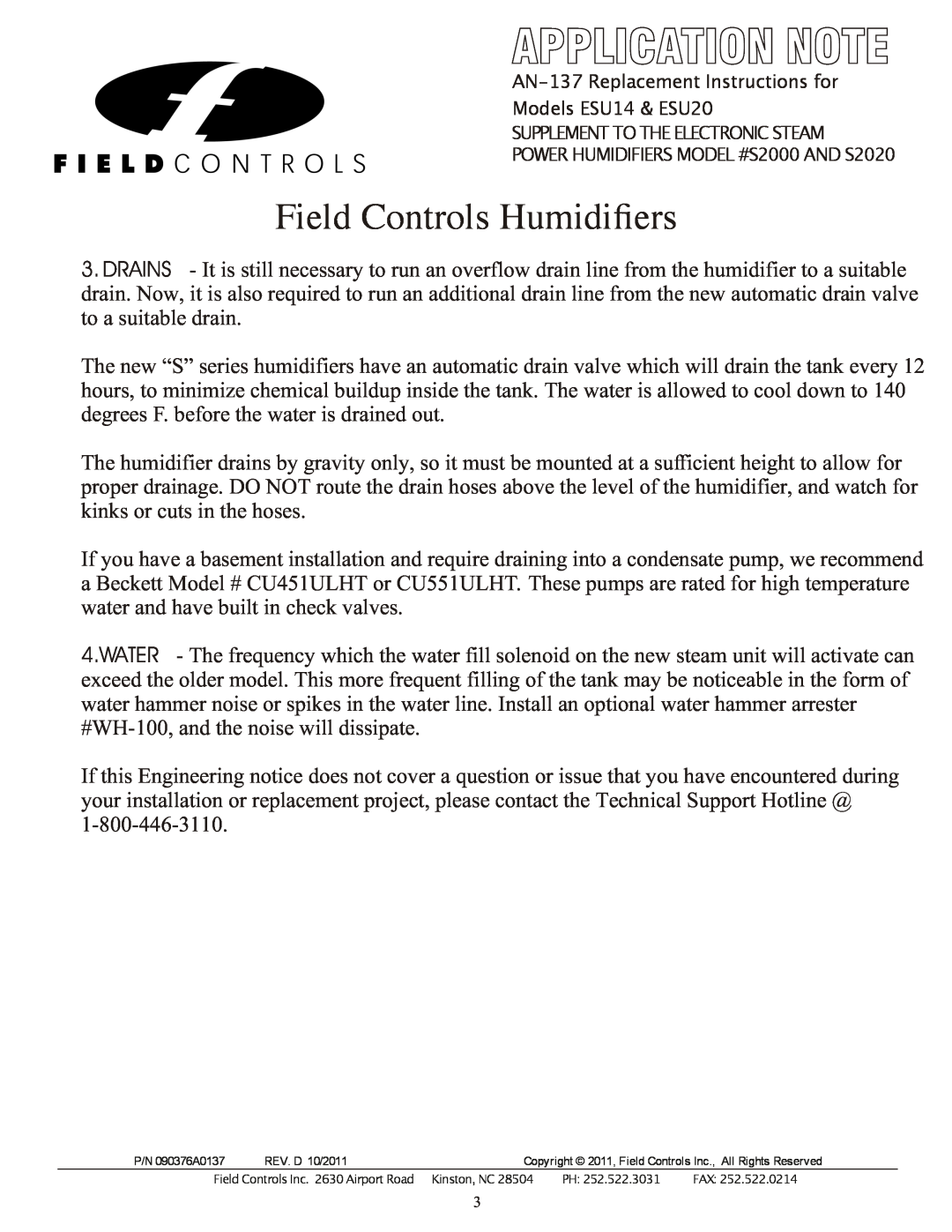 Field Controls ESU14 dimensions Field Controls Humidiﬁers 