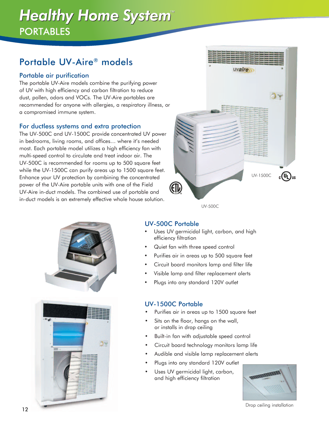 Field Controls IAQ11 manual Portables, Portable UV-Airemodels 