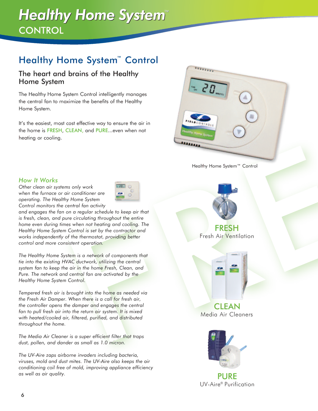 Field Controls IAQ11 manual Healthy Home System Control 