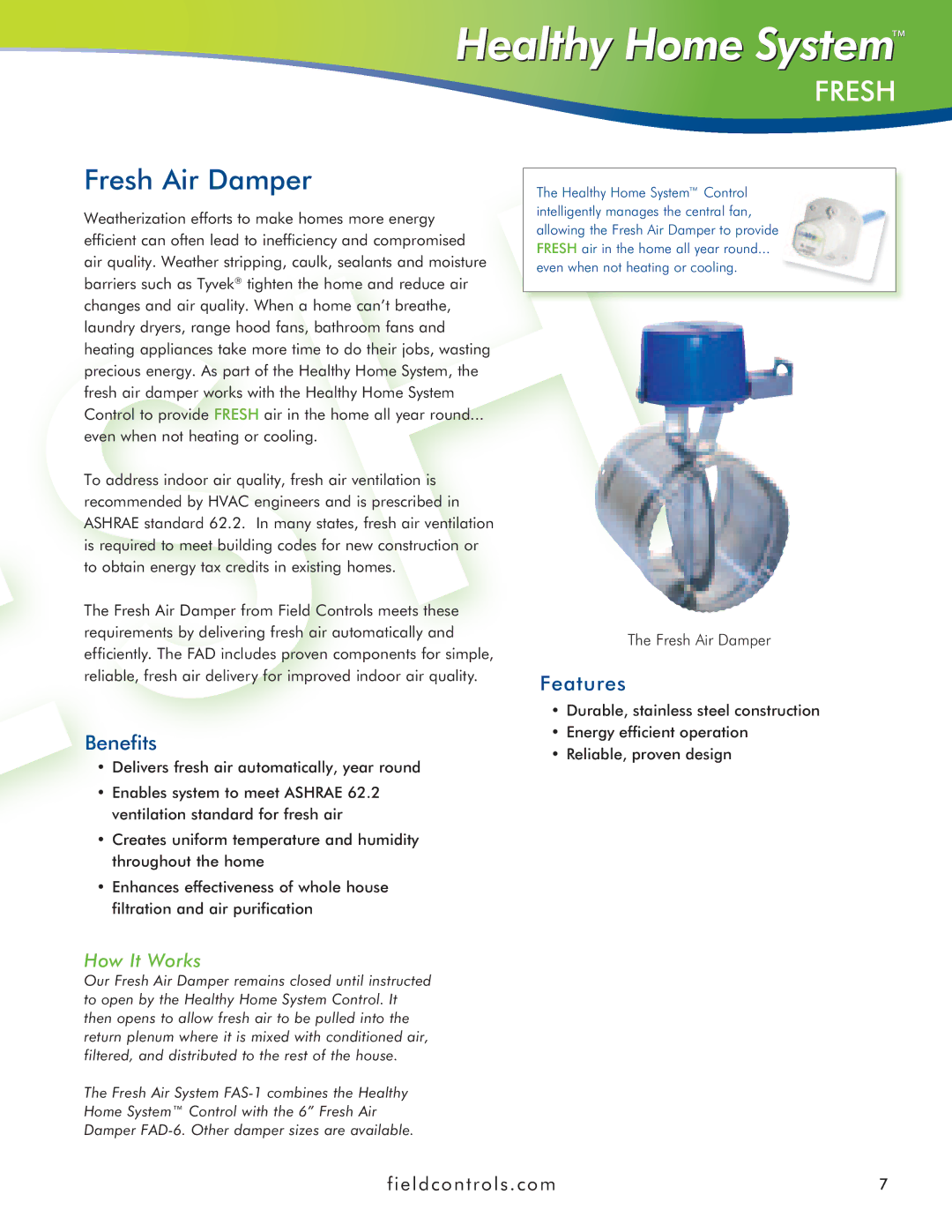 Field Controls IAQ11 manual Fresh Air Damper 