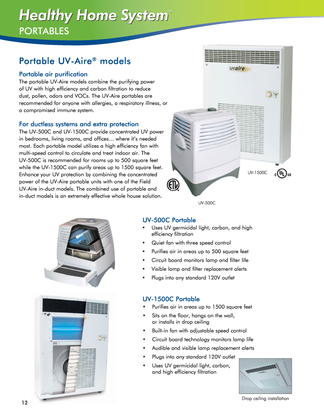 Field Controls IAQ11 Portables, Portable air purification, For ductless systems and extra protection, UV-500CPortable 
