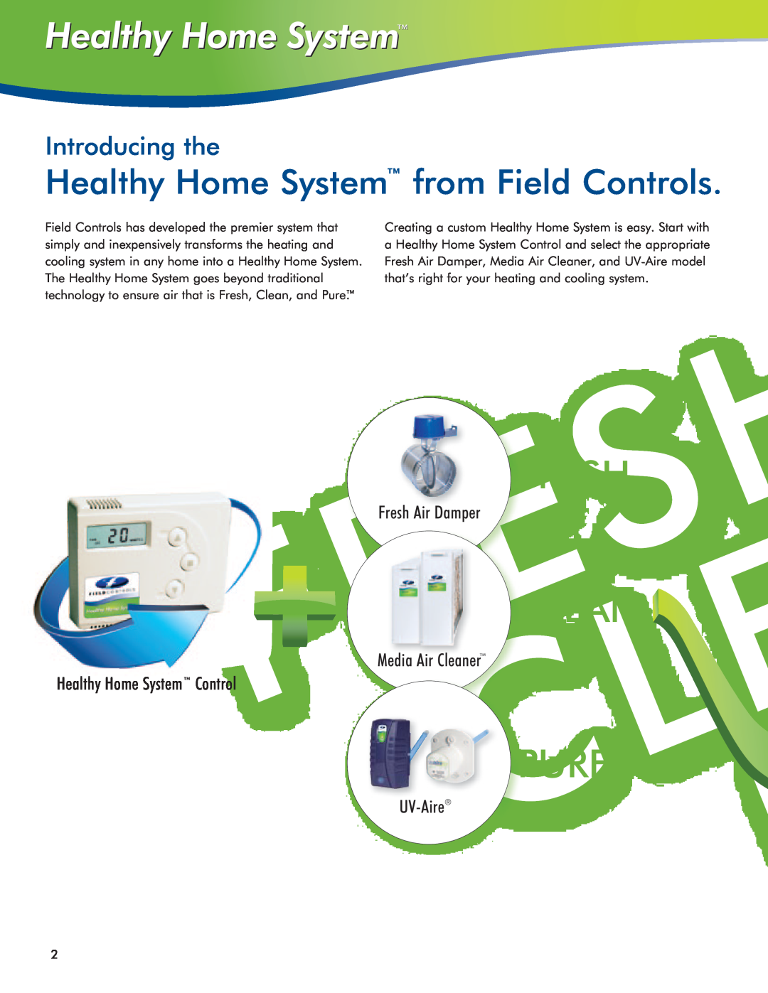 Field Controls IAQ11 manual Healthy Home System from Field Controls, Fresh Air Damper, Media Air Cleaner, UV-Aire, Pure 