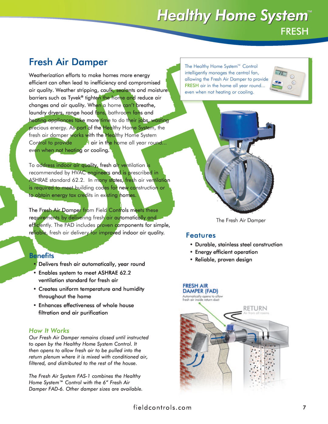 Field Controls IAQ11 manual Fresh Air Damper, Benefits, Features, How It Works 
