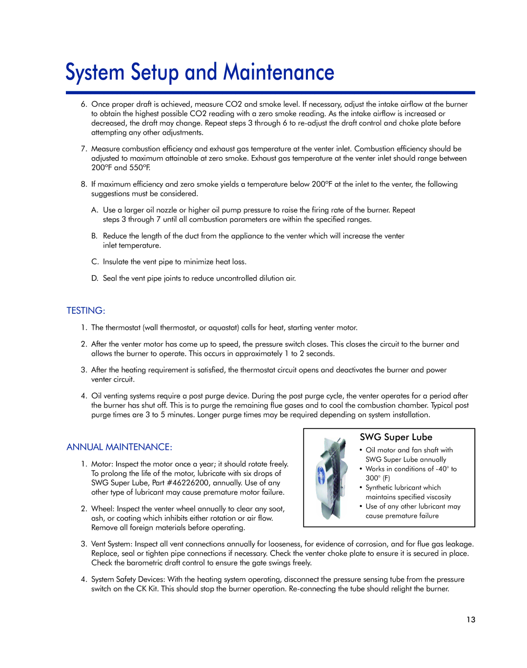 Field Controls Oil Venting Systems manual System Setup and Maintenance, SWG Super Lube 