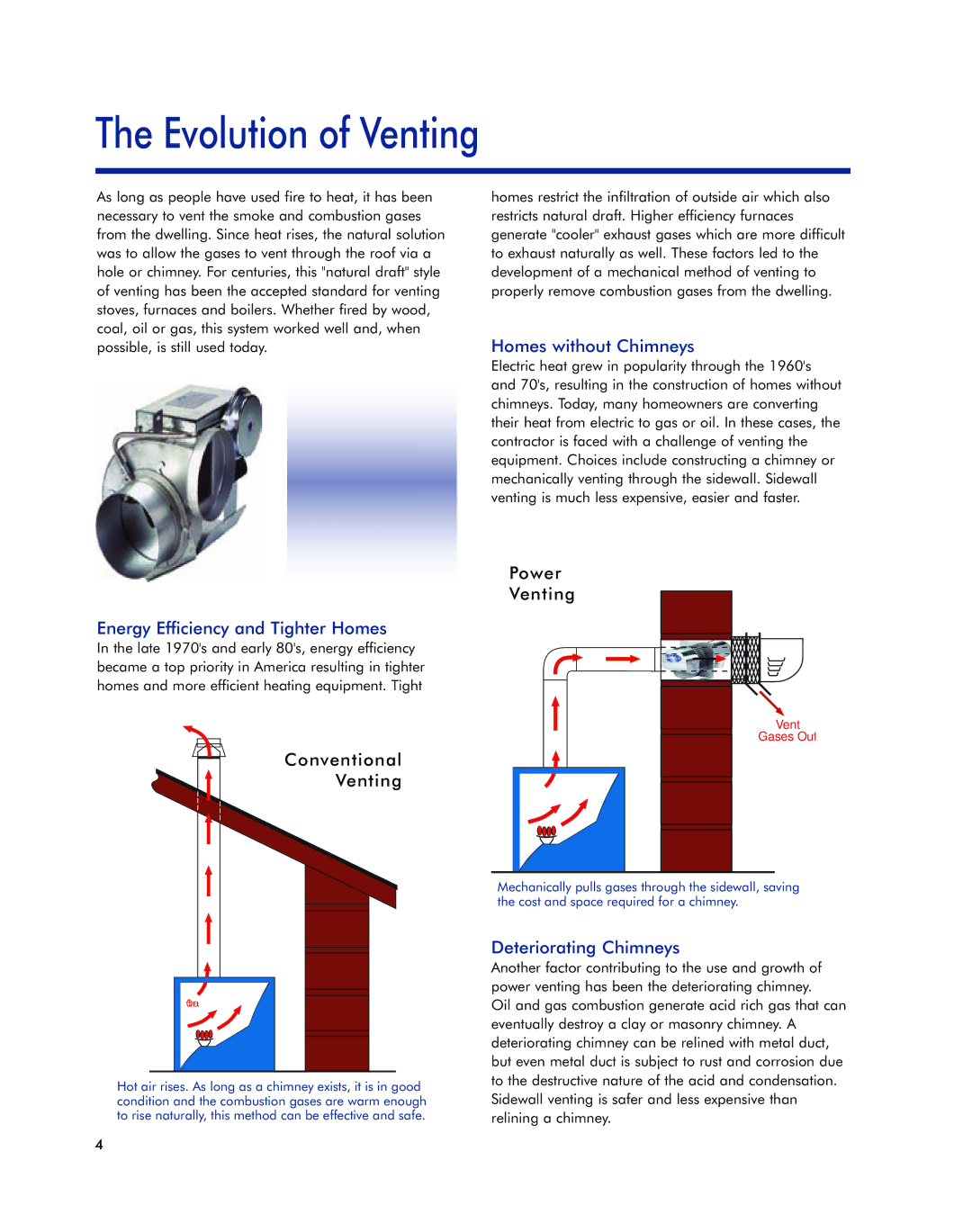 Field Controls Oil Venting Systems manual Evolution of Venting, Energy Efficiency and Tighter Homes, Homes without Chimneys 