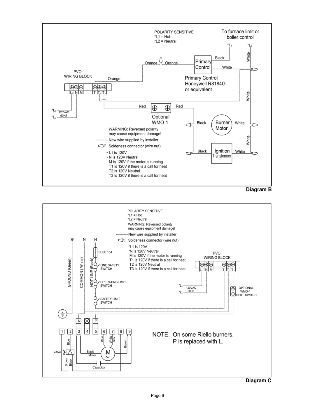 Field Controls PVO-600, PVO-300 specifications Diagram B Diagram C 