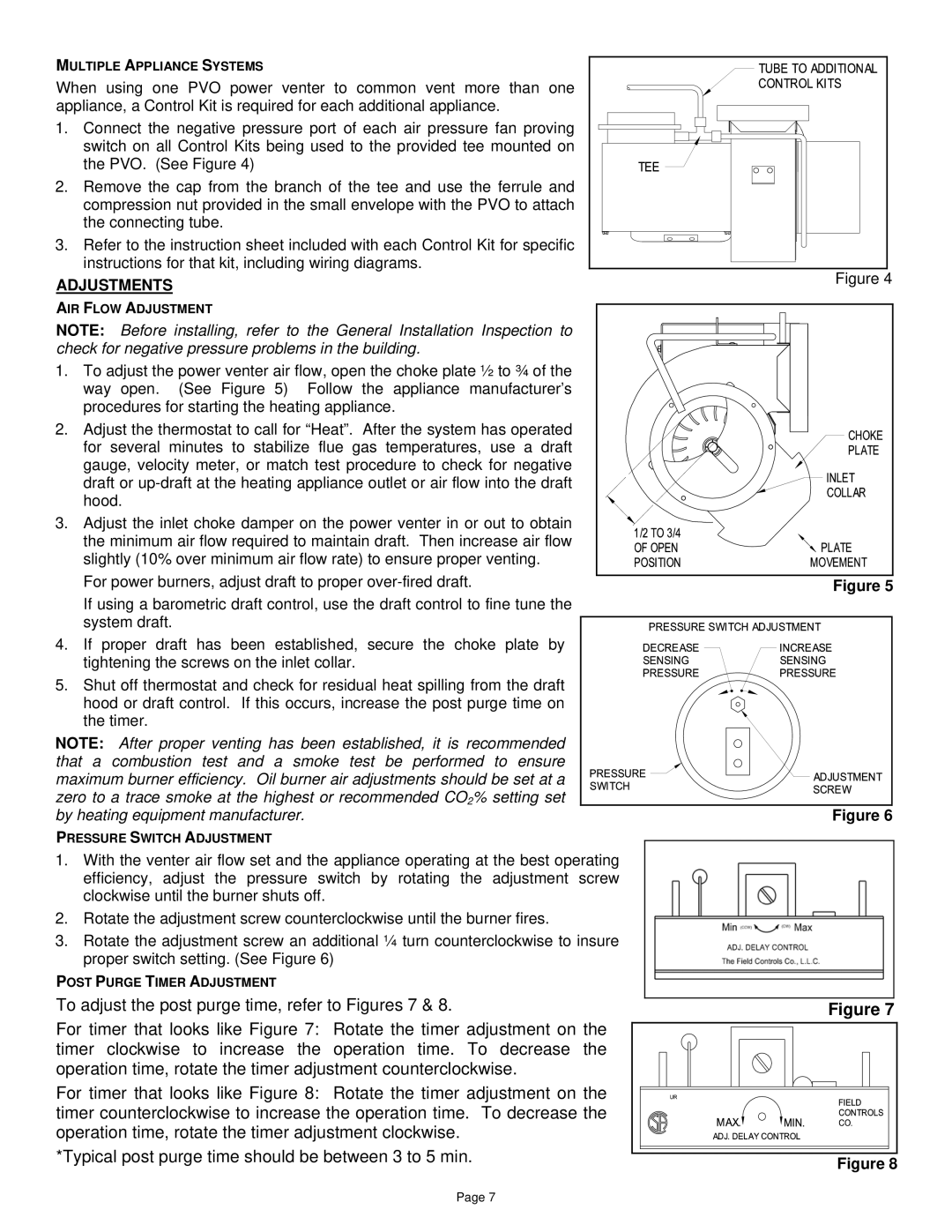 Field Controls PVO-300, PVO-600 specifications Adjustments 