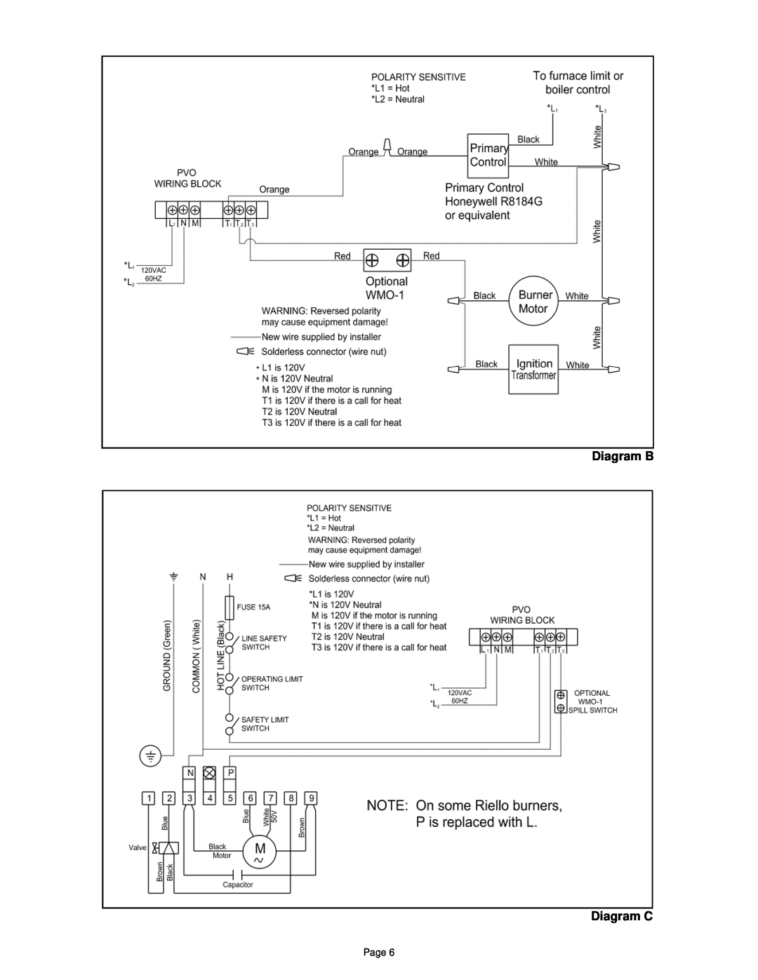 Field Controls PVO-600, PVO-300 specifications Diagram B Diagram C, Page 