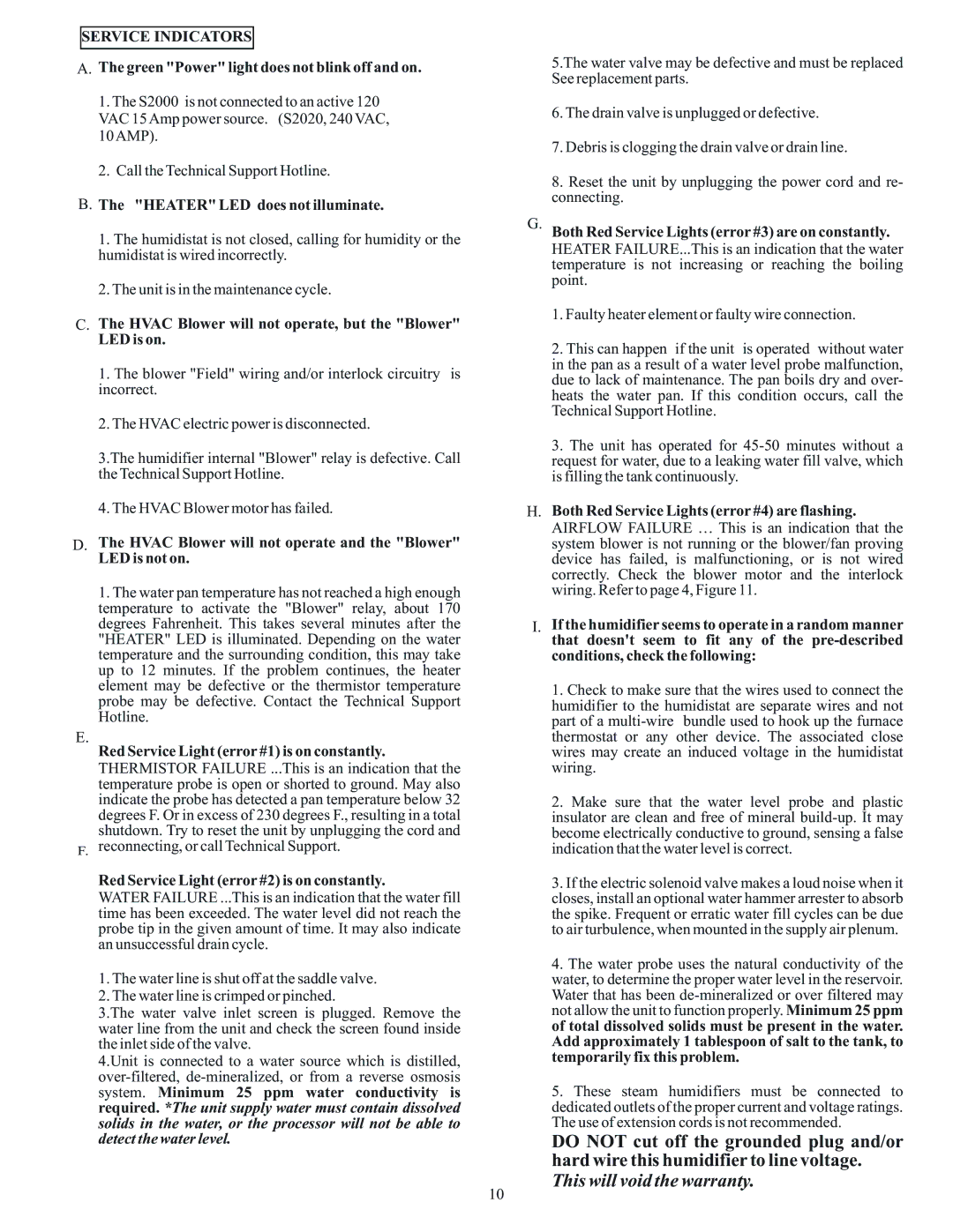 Field Controls S2000 installation instructions Service Indicators 