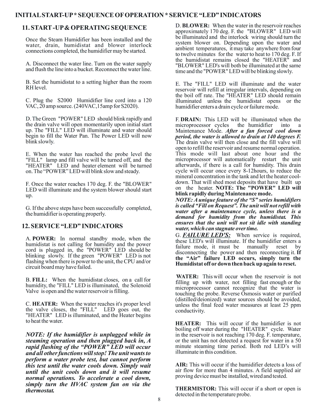 Field Controls S2000 installation instructions Service LED Indicators 